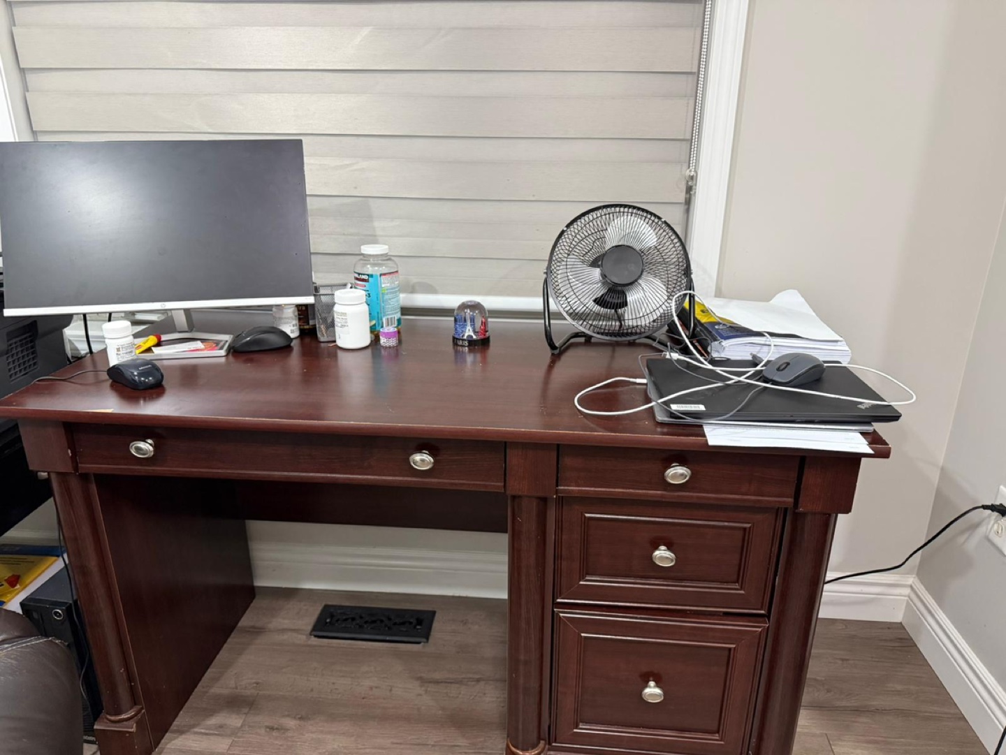 Dark Brown Wooden Computer Desk with Drawers - photo 2