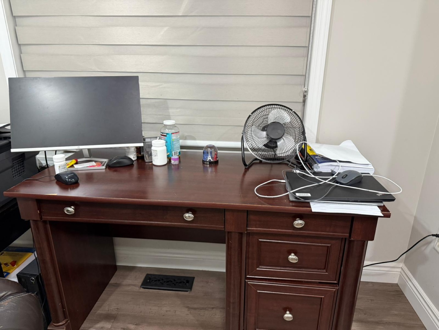 Dark Brown Wooden Computer Desk with Drawers