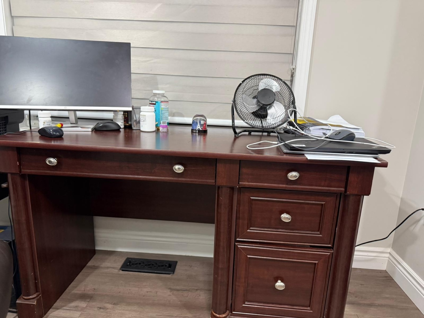 Dark Brown Wooden Computer Desk with Drawers - photo 3