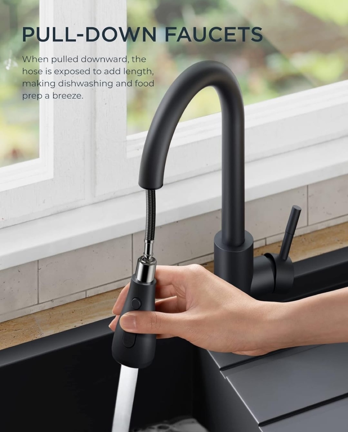 Black Pull-Down Kitchen Faucet with Spray and Pause Function - photo 3