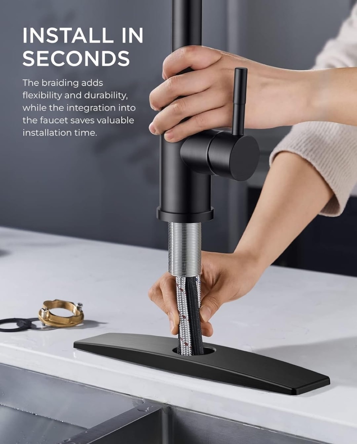 Black Pull-Down Kitchen Faucet with Spray and Pause Function - photo 4