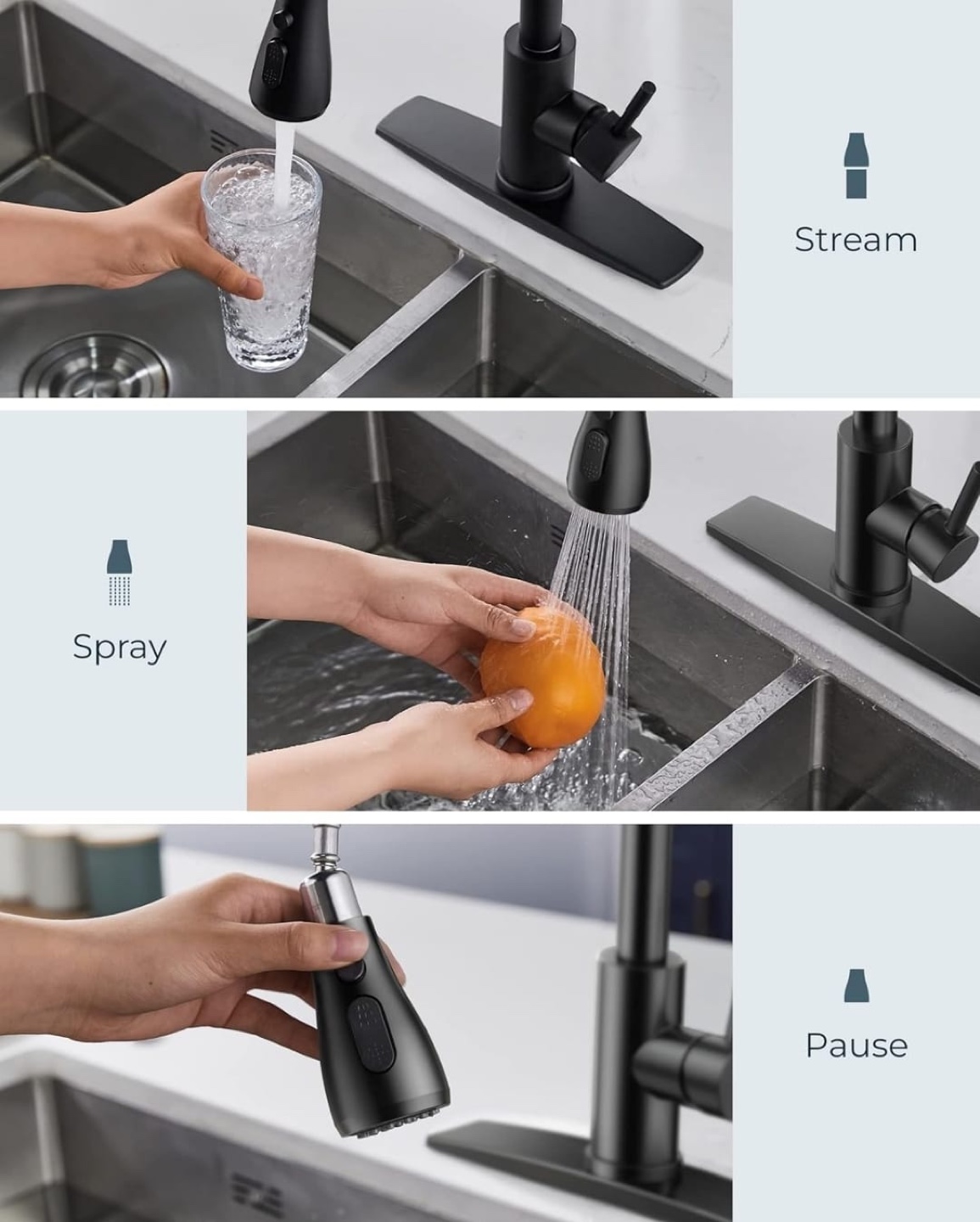 Black Pull-Down Kitchen Faucet with Spray and Pause Function - photo 5