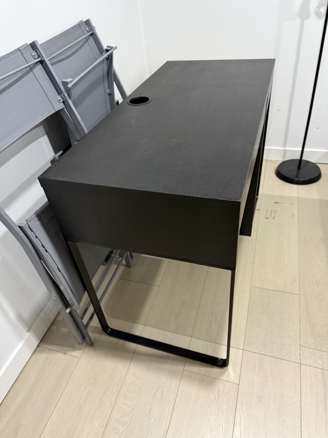 Dark Brown Desk with Drawer and Cable Hole