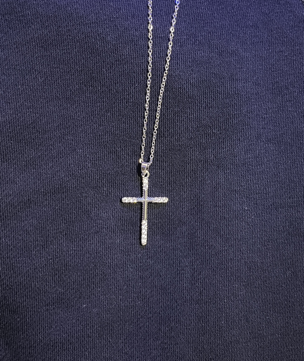 Silver Cross Necklace with Cubic Zirconia
