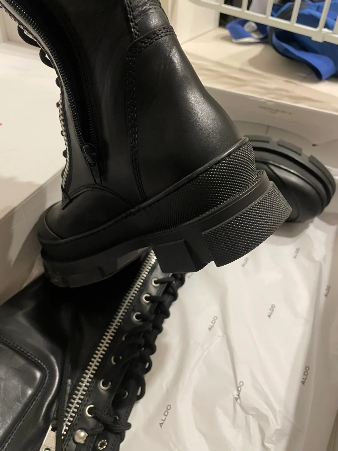 ALDO Black Leather Knee-High Lace-Up Boots image indicator(5)