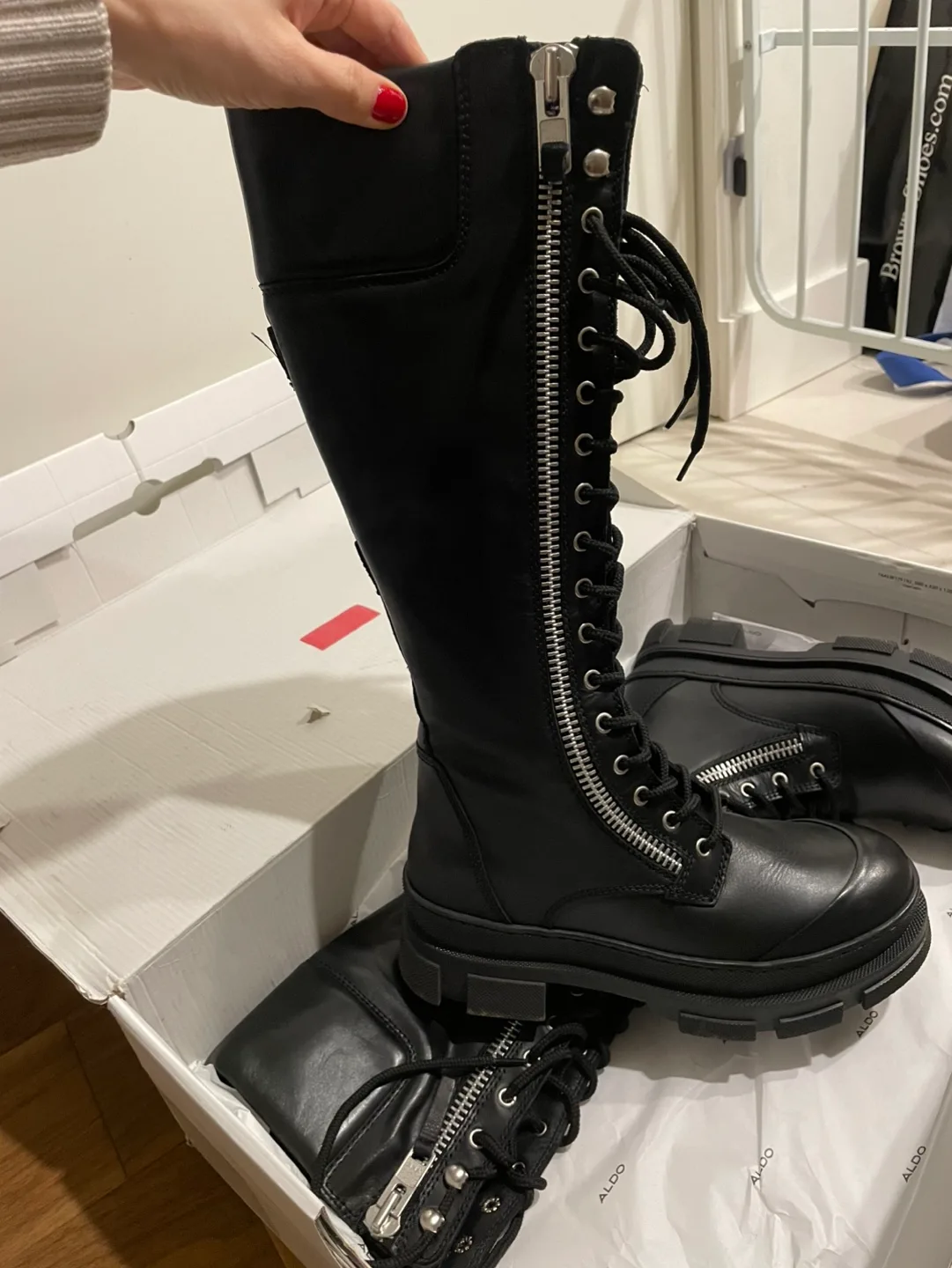 ALDO Black Leather Knee-High Lace-Up Boots image indicator(3)