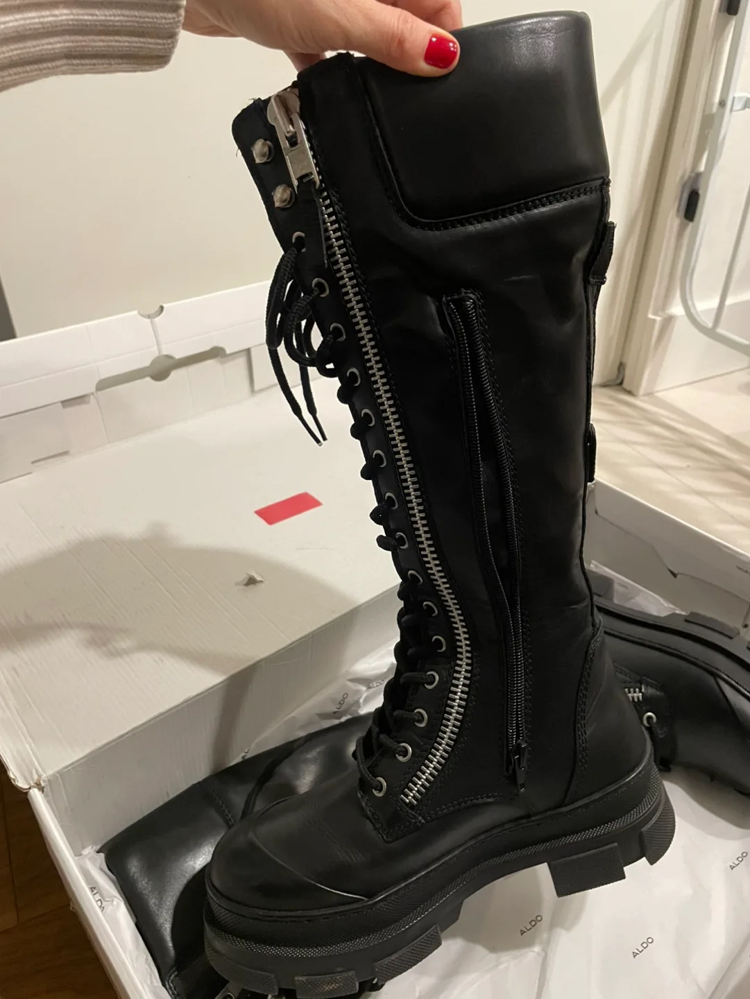 ALDO Black Leather Knee-High Lace-Up Boots image indicator(4)