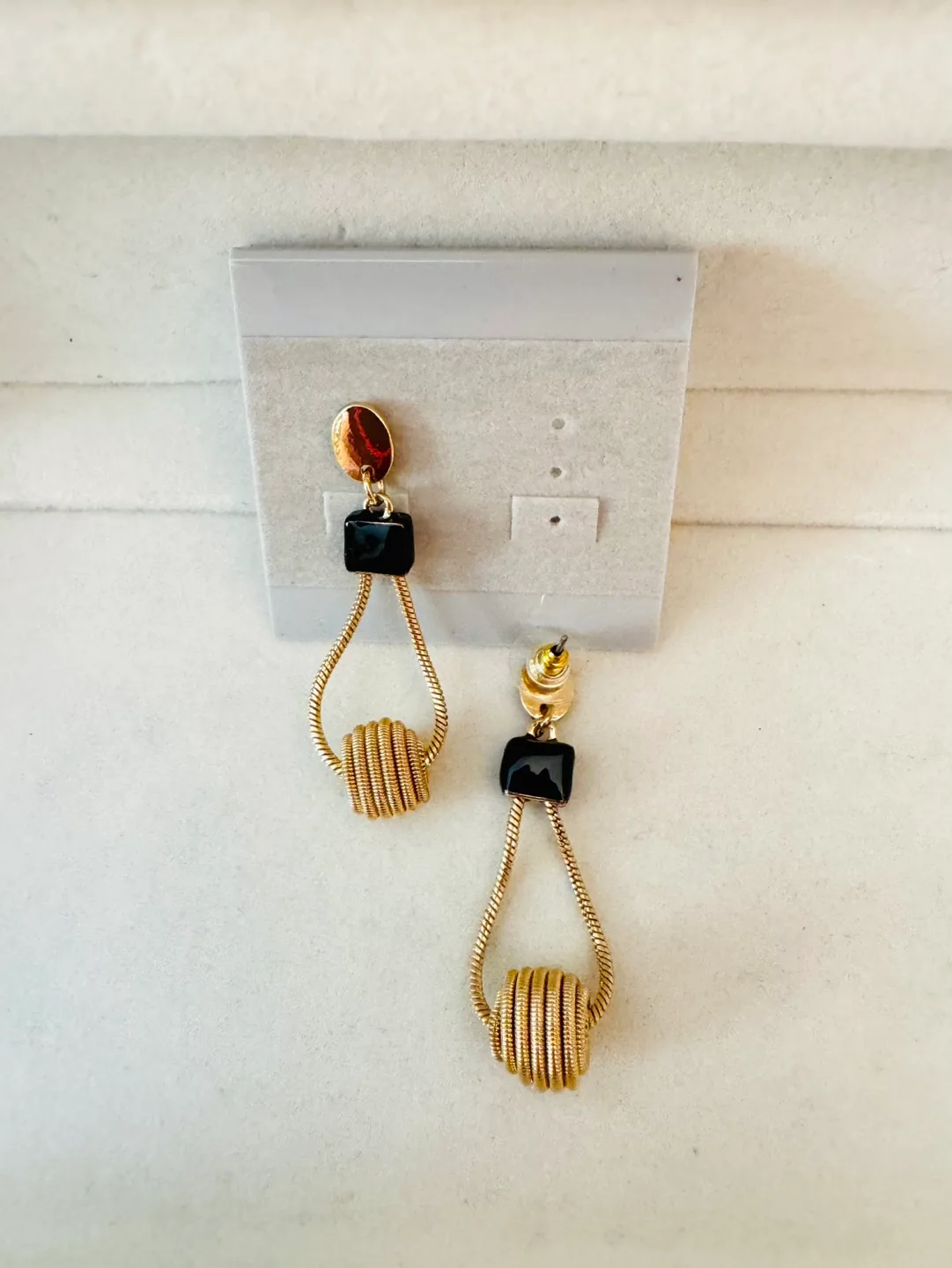Dangle Earrings 14K Gold Plated, w Black Onyx Enameling image indicator(2)