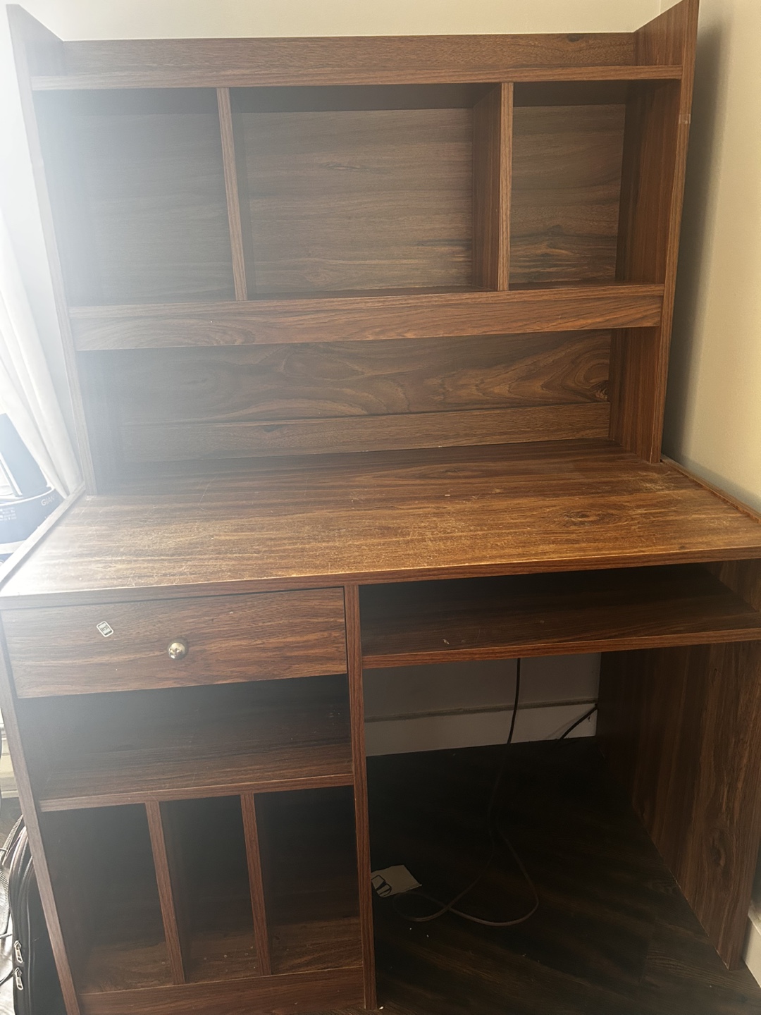 Brown Wooden Computer Desk with Hutch