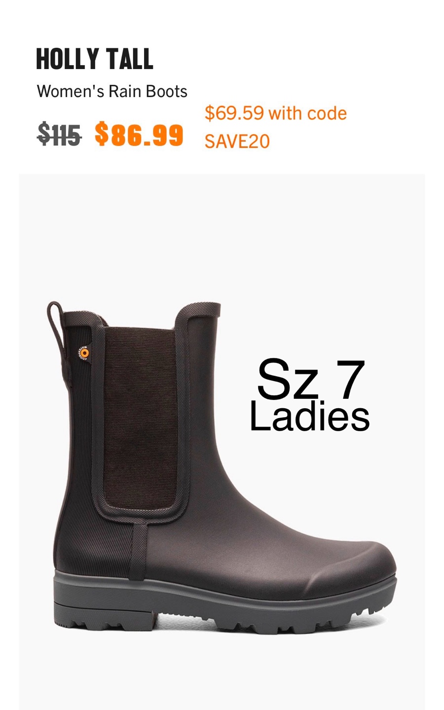 BOGS Holly Tall Rain Boots - Women's Size 7