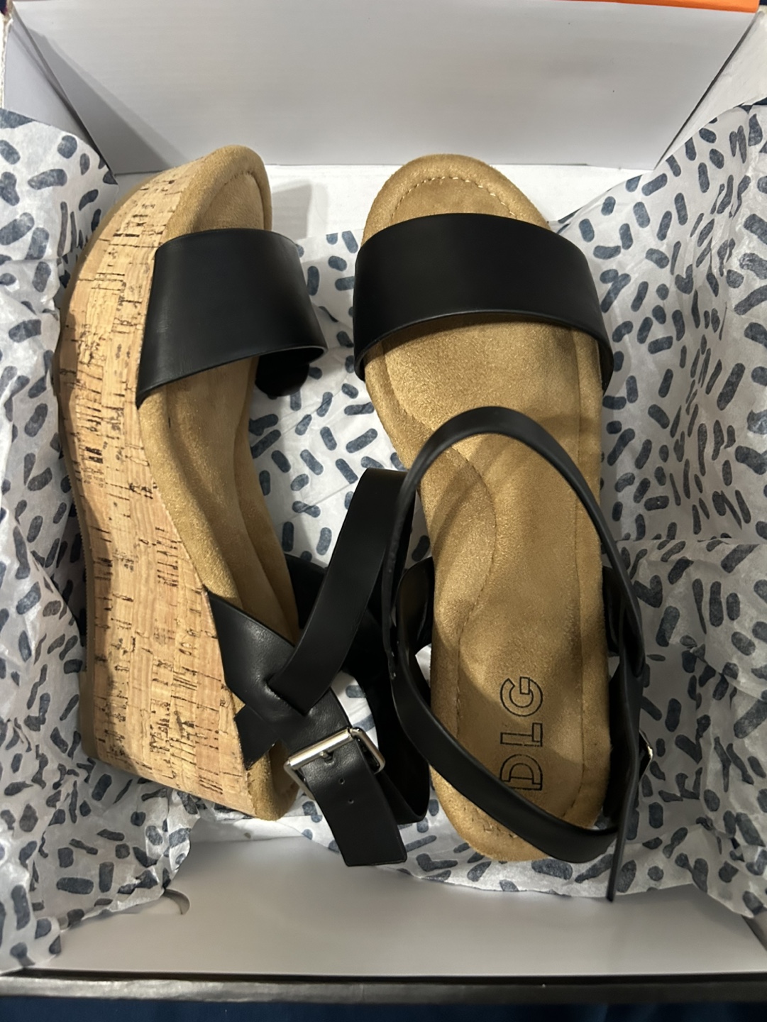 New DLG Black Cork Wedge Sandals - Size 7 - photo 2