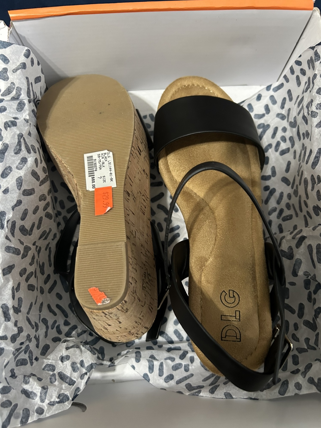 New DLG Black Cork Wedge Sandals - Size 7 - photo 3