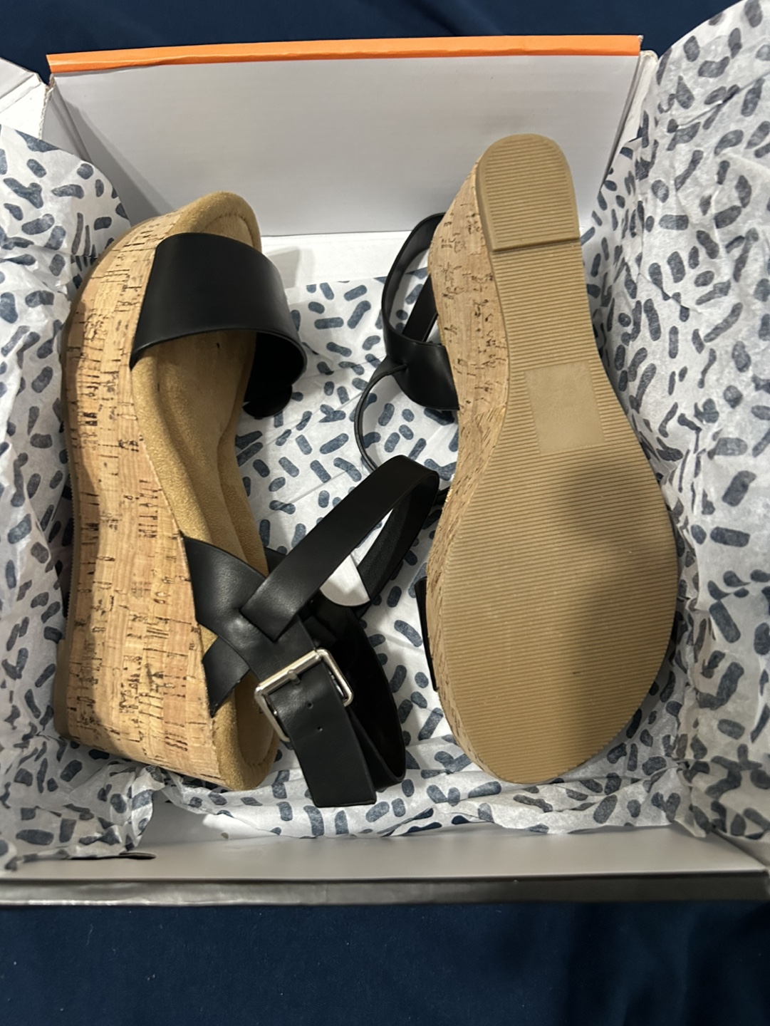 New DLG Black Cork Wedge Sandals - Size 7