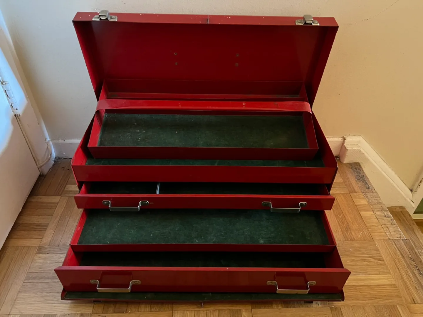 Vintage Beach Red Metal Tool Chest with Drawers image indicator(2)