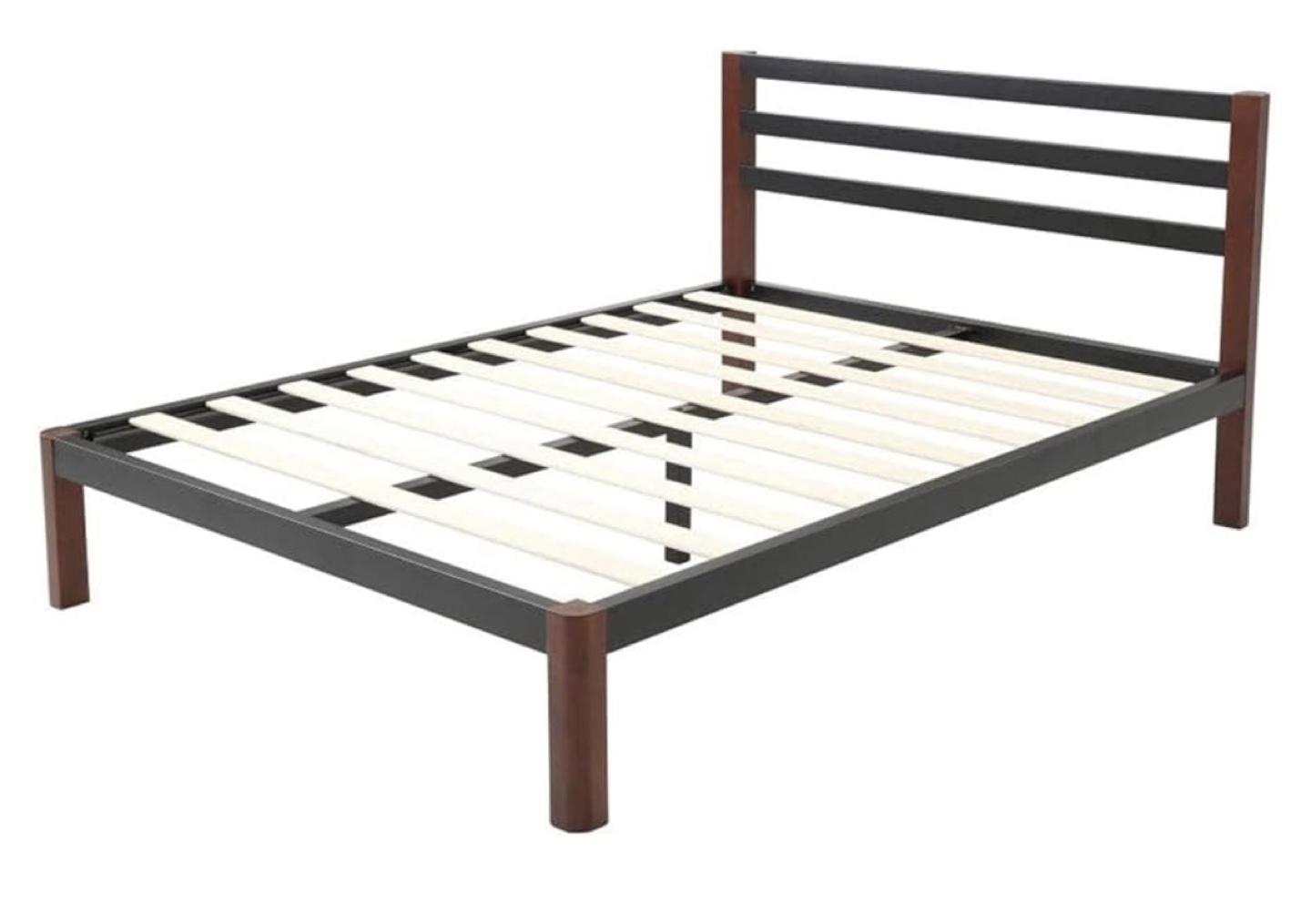 Full Size Metal Platform Bed Frame with Wooden Legs - photo 2