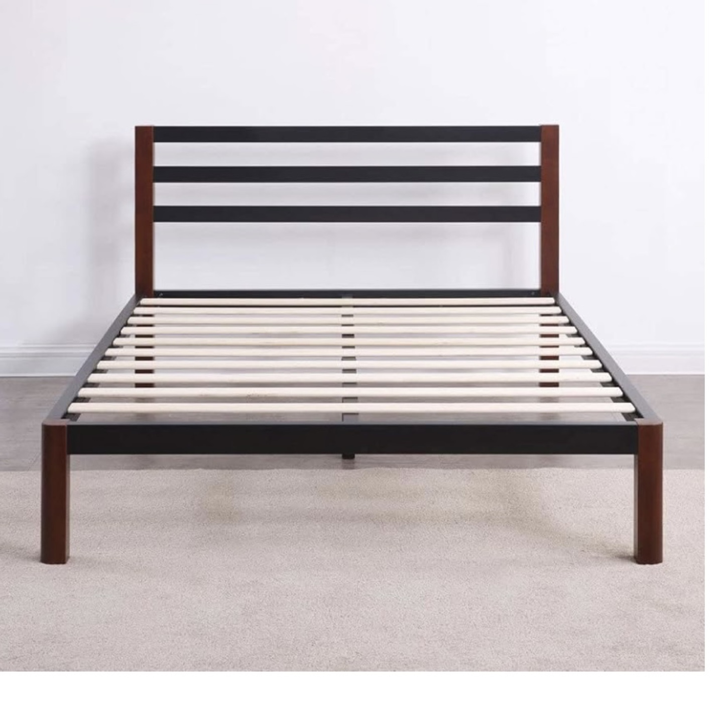 Full Size Metal Platform Bed Frame with Wooden Legs