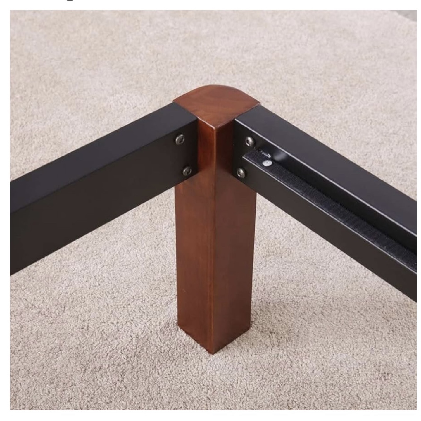 Full Size Metal Platform Bed Frame with Wooden Legs - photo 4