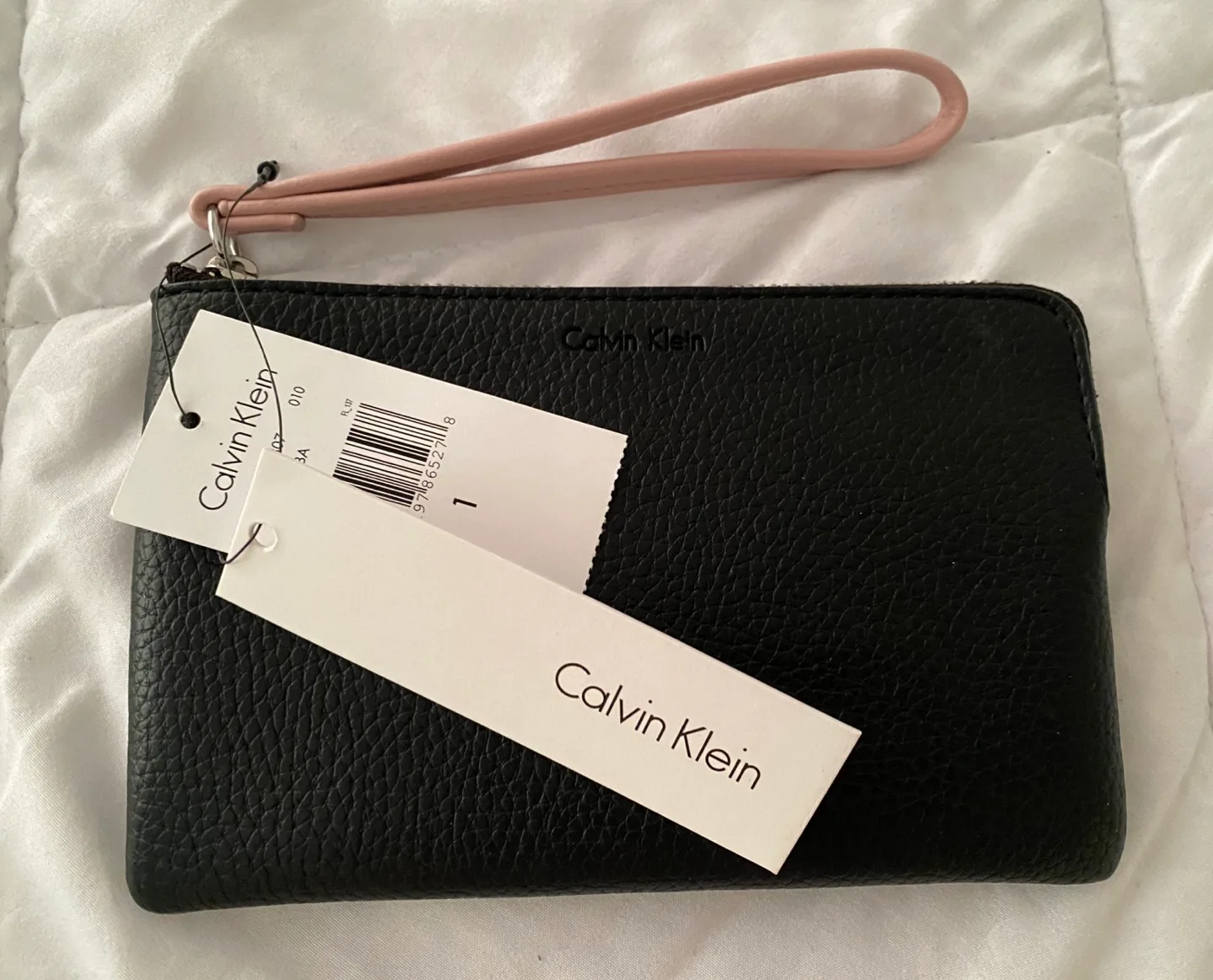 Calvin Klein Black Leather Pouch Wristlet Bag thumbnail