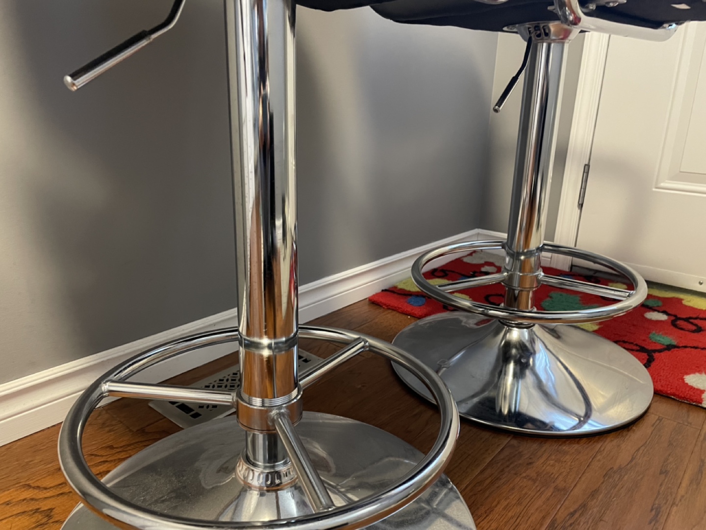 Pair of Black Leather Bar Stools with Chrome Legs - photo 2