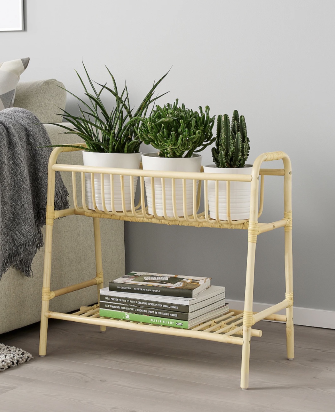 Rattan Plant Stand with Two Shelves