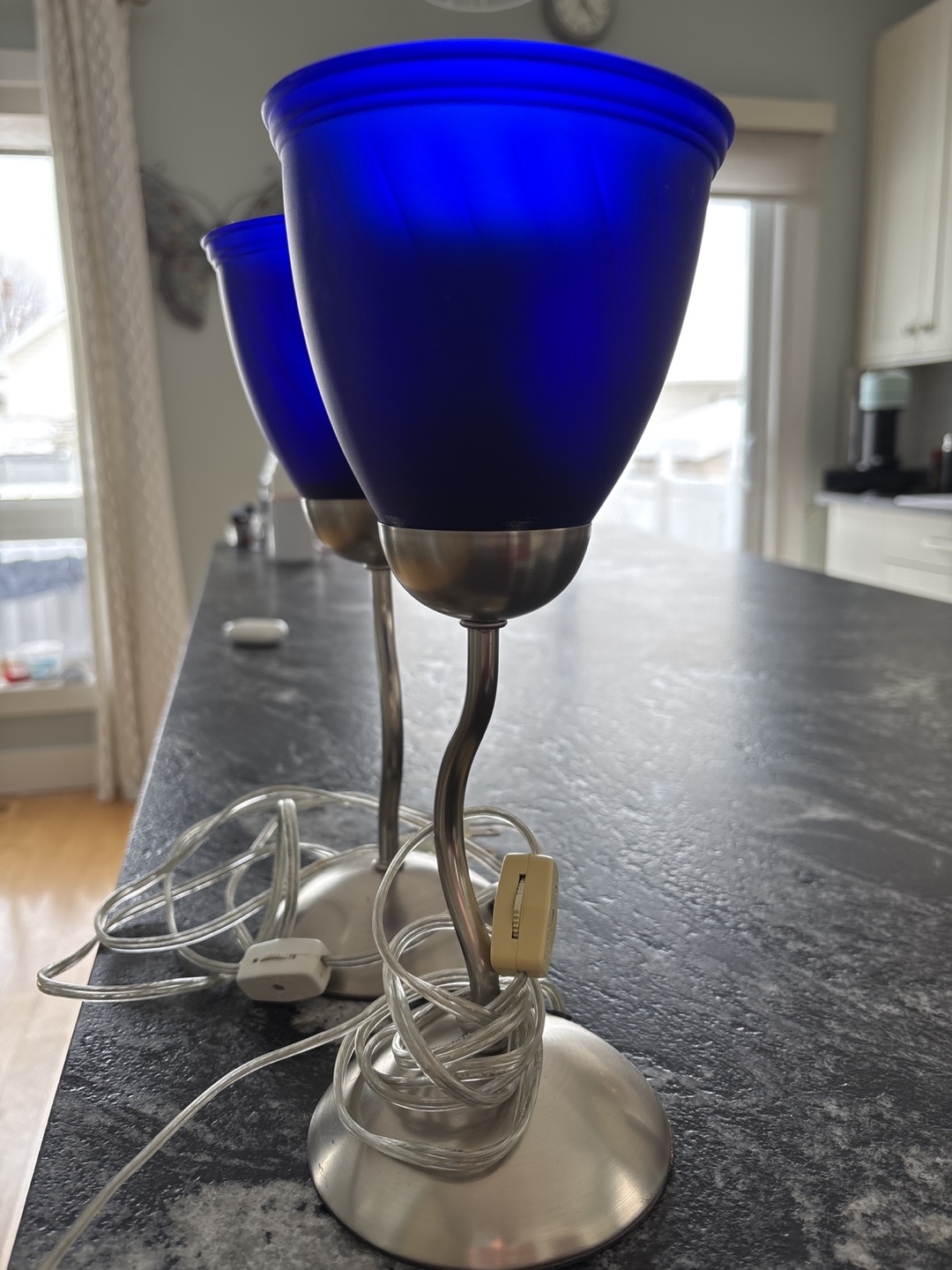Pair of Cobalt Blue Glass Table Lamps - photo 2