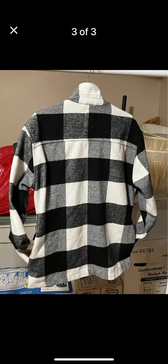 Mens Black and White Flannel Shirt Jacket image indicator(2)