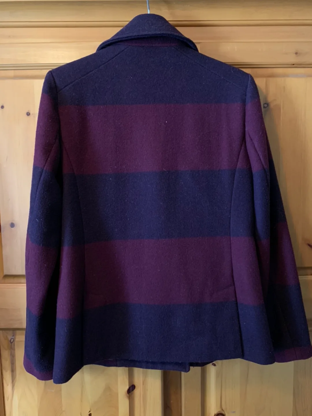 Tommy Hilfiger Burgundy Red Wool Striped Coat image indicator(2)