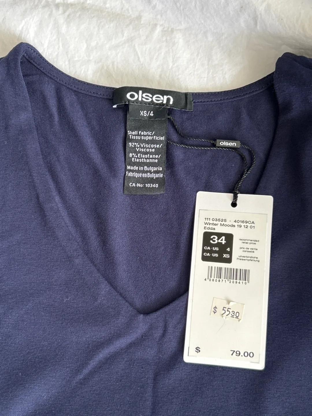 Olsen Blue Edda V-Neck 3/4 Shirt - Brand New image indicator(2)