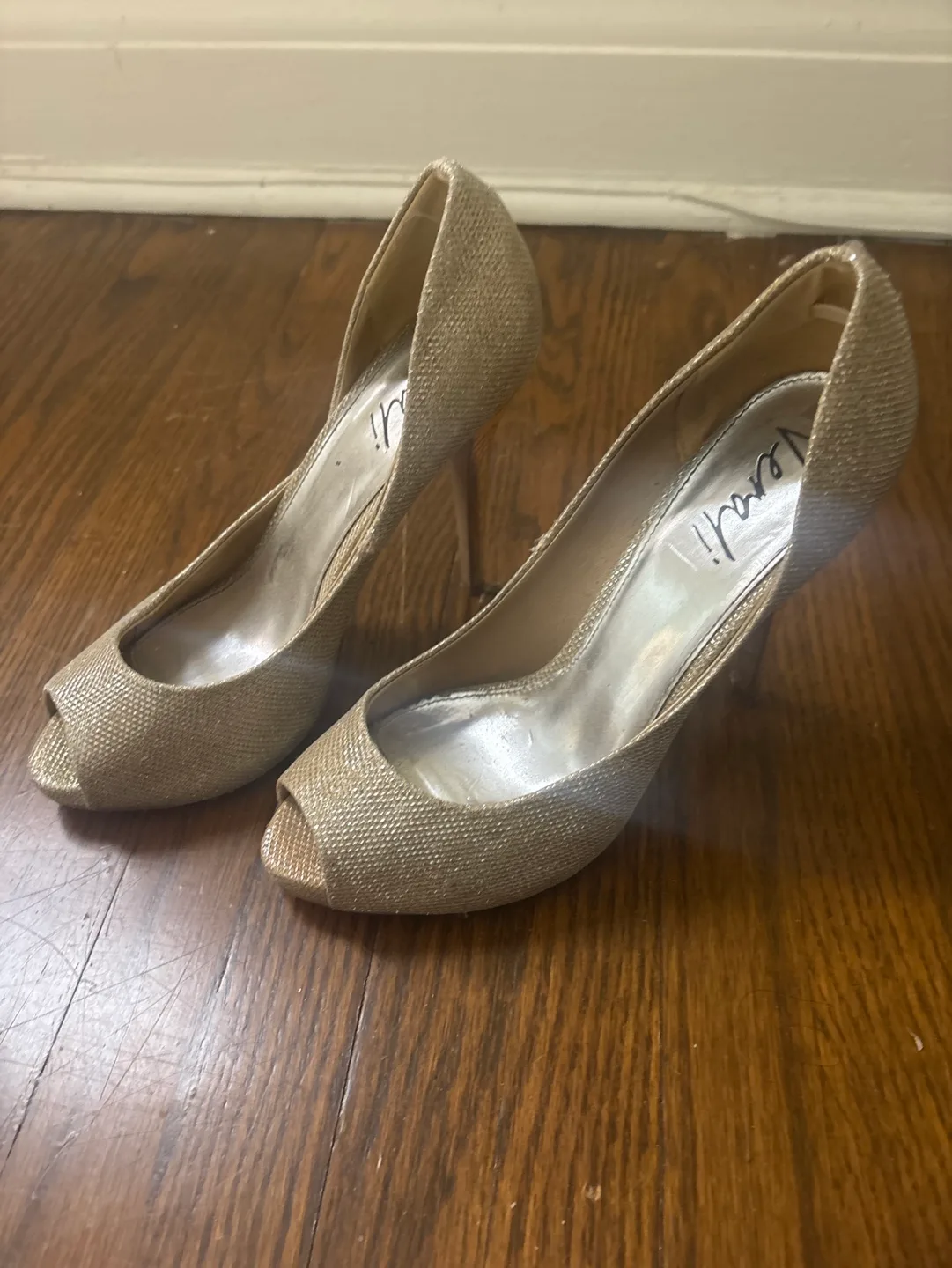 Gold Peep-Toe Heels thumbnail