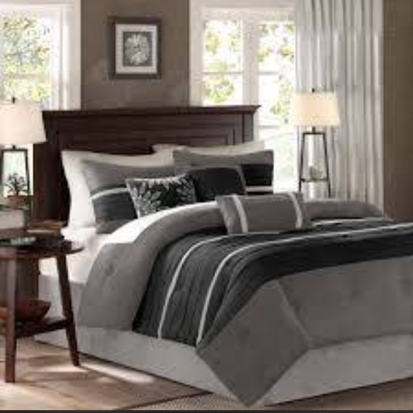 Gray and Black King Comforter Set