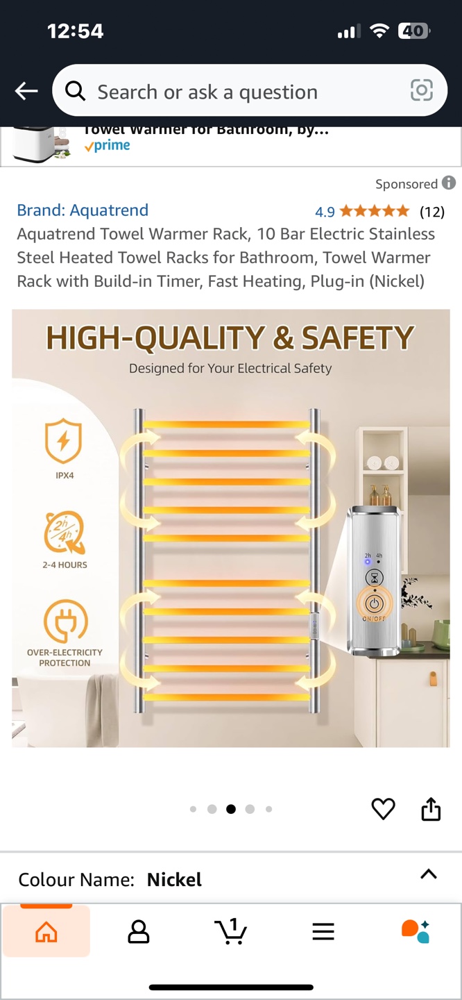 Aquatrend 10-Bar Heated Towel Warmer Rack - Nickel - photo 3