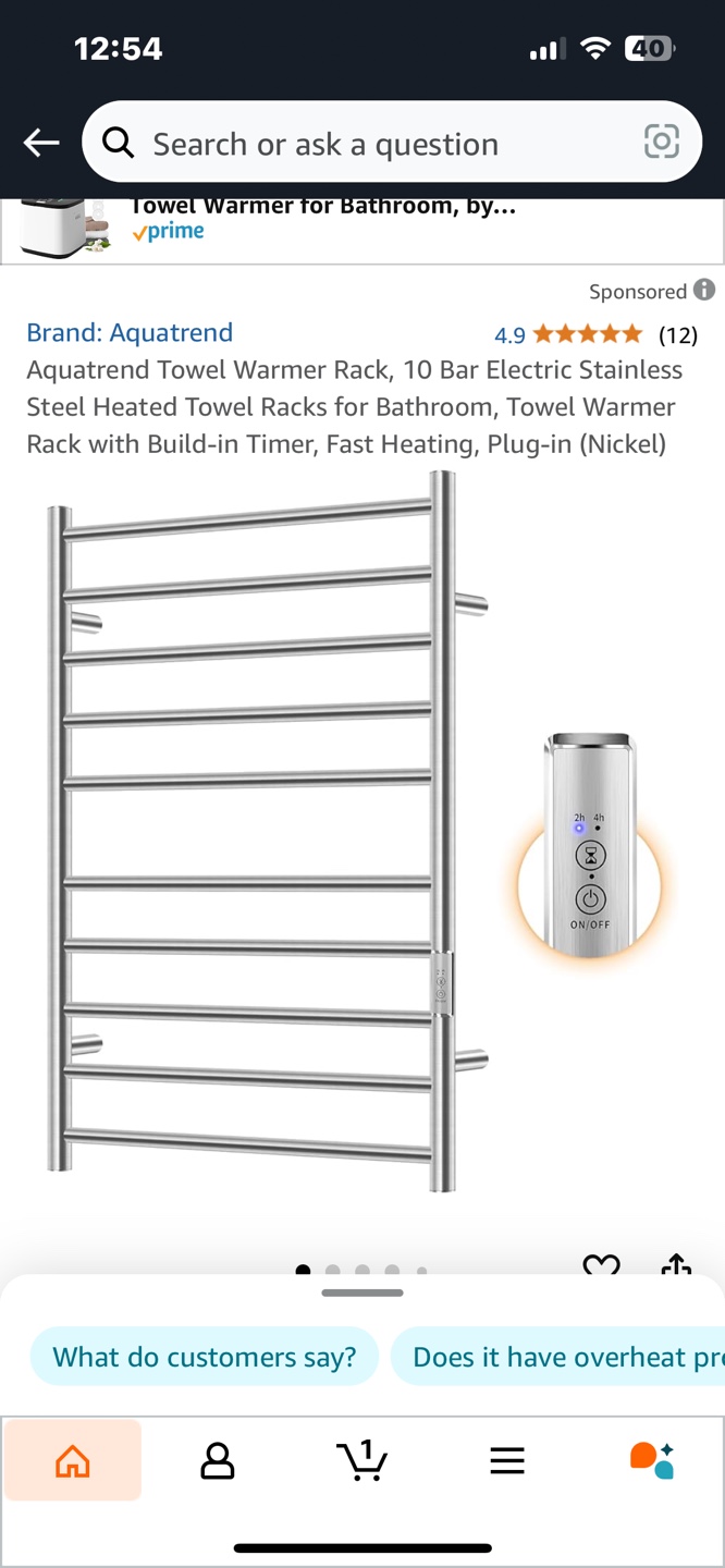 Aquatrend 10-Bar Heated Towel Warmer Rack - Nickel
