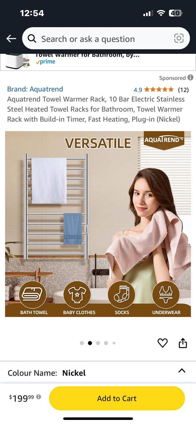 Aquatrend 10-Bar Heated Towel Warmer Rack - Nickel - photo 2