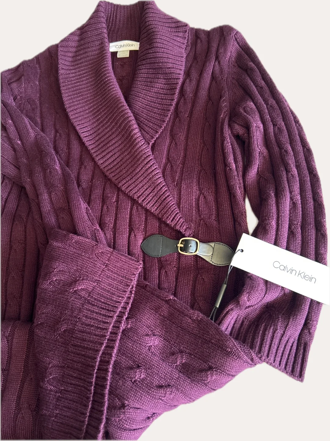 Calvin Klein Women's Deep Purple Cable Knit Sweater Dress image indicator(4)