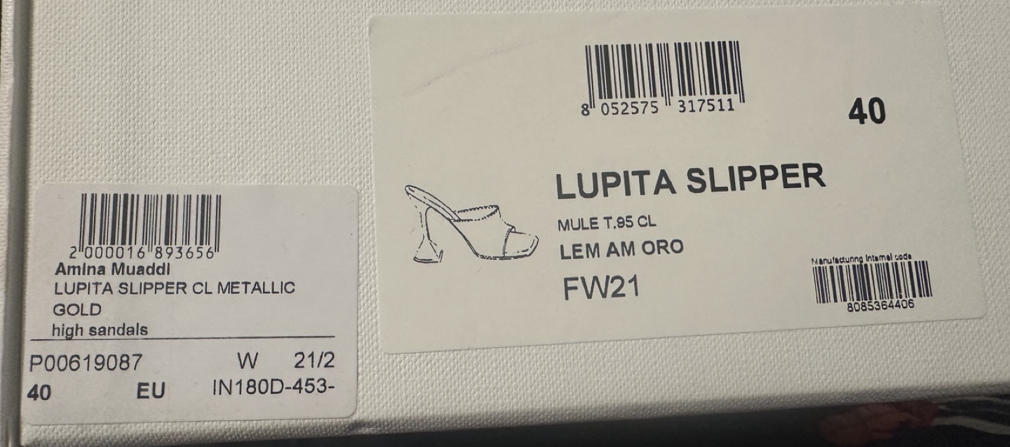Amina Muaddi Lupita Slipper Metallic Gold Sandals, Size 40