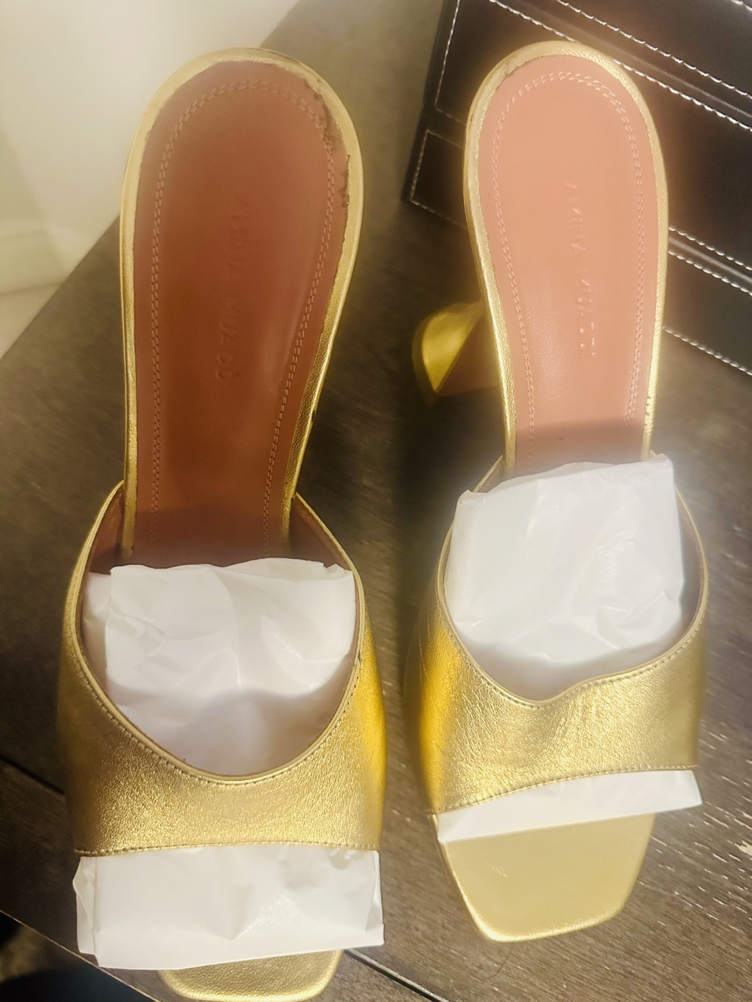 Amina Muaddi Lupita Slipper Metallic Gold Sandals, Size 40 - photo 4