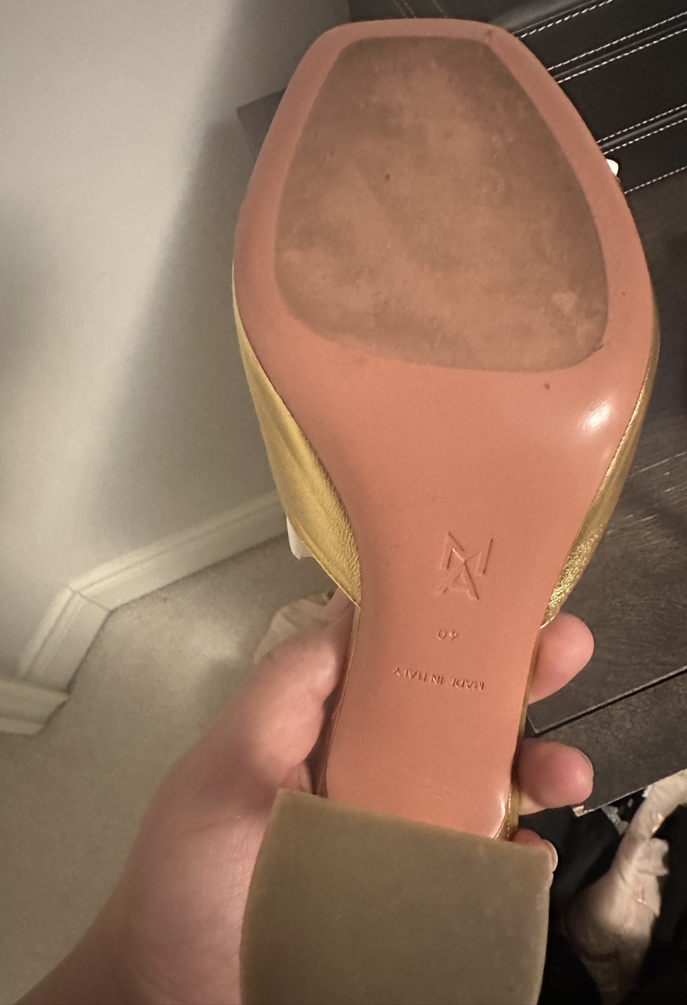Amina Muaddi Lupita Slipper Metallic Gold Sandals, Size 40 - photo 3
