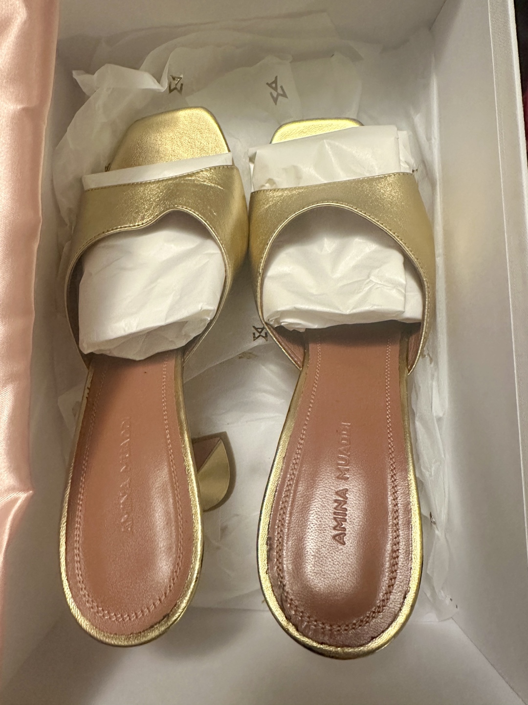 Amina Muaddi Lupita Slipper Metallic Gold Sandals, Size 40 - photo 5