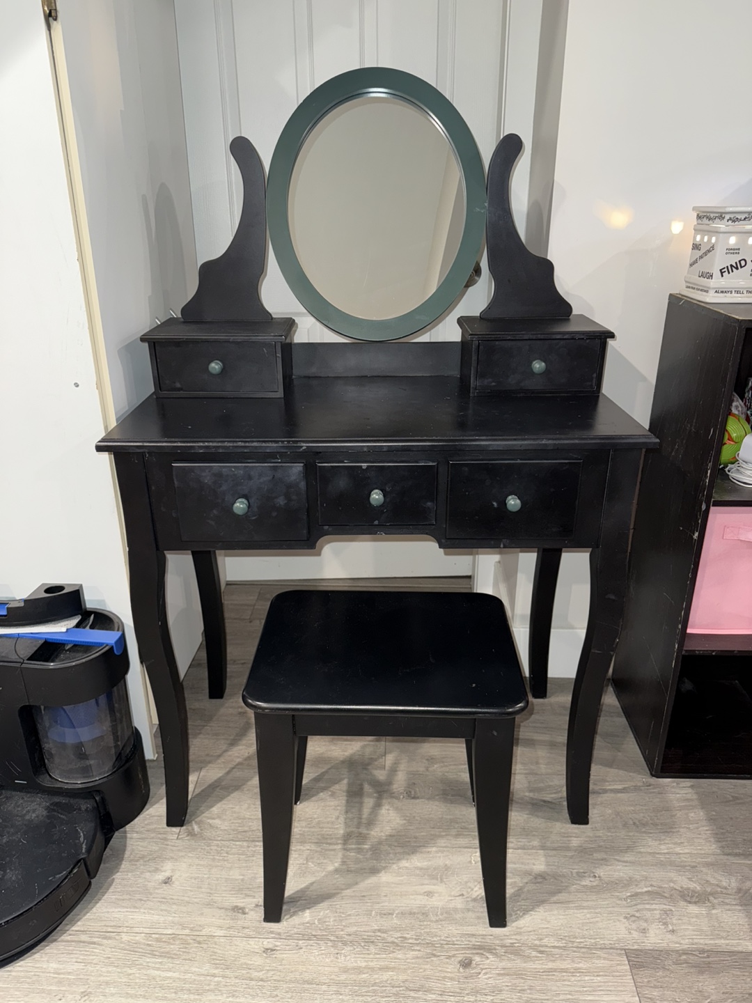 Vanity with Movable Mirror and Stool
