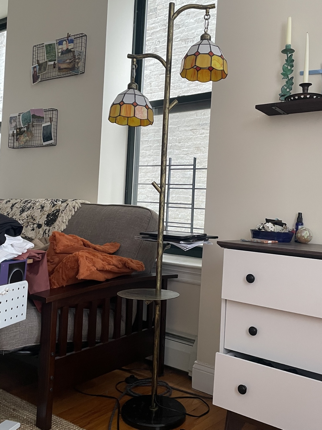 Beautiful Two-Light Floor Lamp with Side Shelves - photo 2