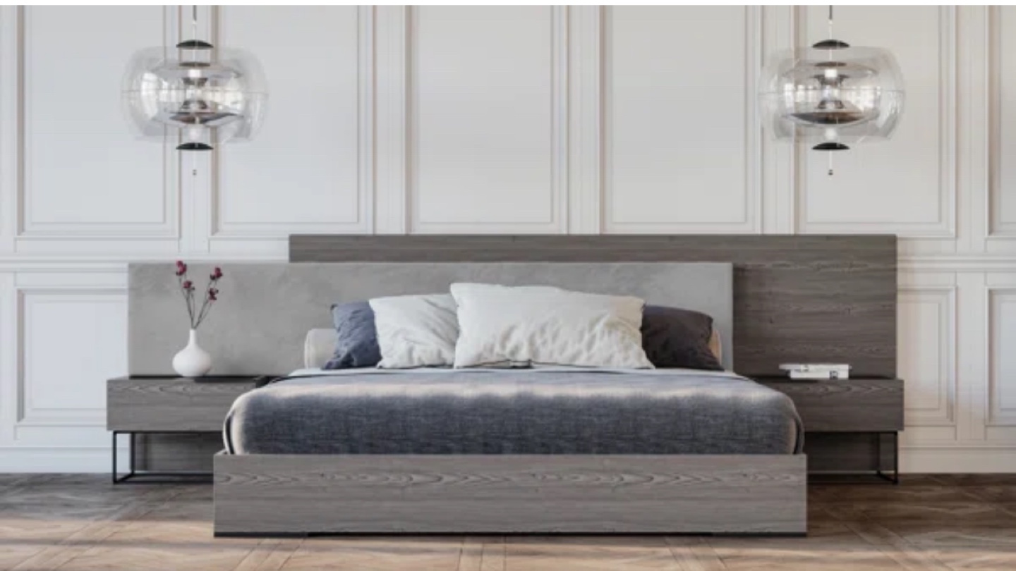 King Size Platform Bed with Two Nightstands