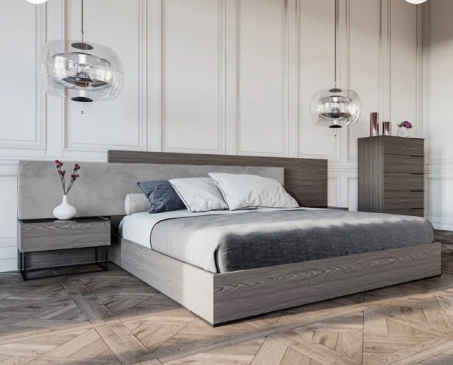 King Size Platform Bed with Two Nightstands - photo 4