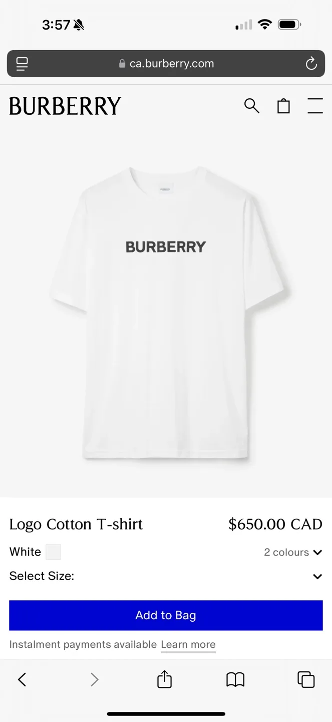 Burberry Logo Cotton T-Shirt - White - Size Small thumbnail