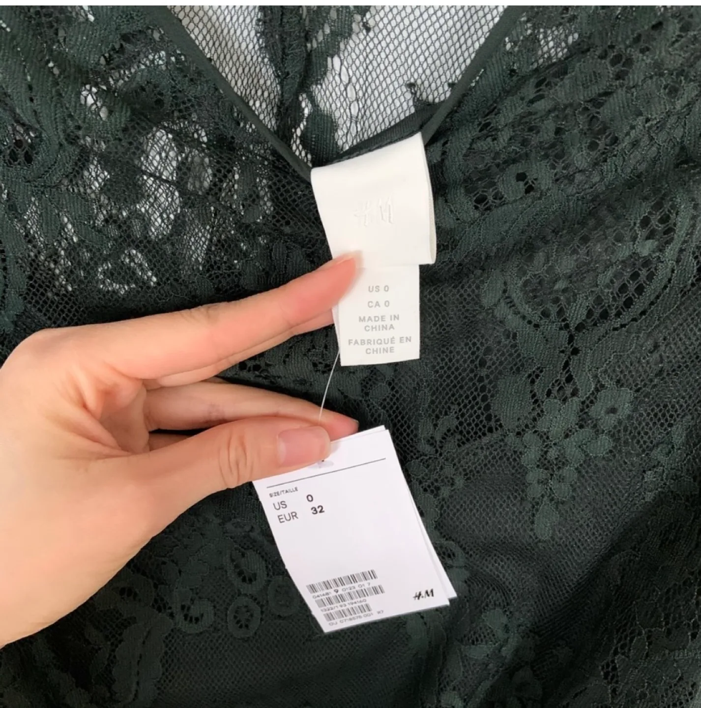 H&M Dark Green Lace Midi Dress, Size 0 image indicator(4)