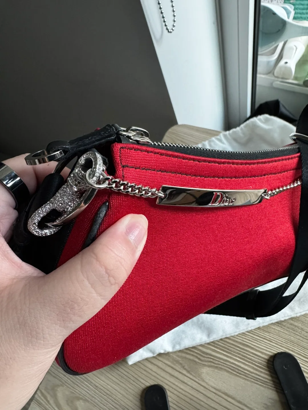 Authentic Christian Dior Red & Black Shoulder Bag image indicator(6)