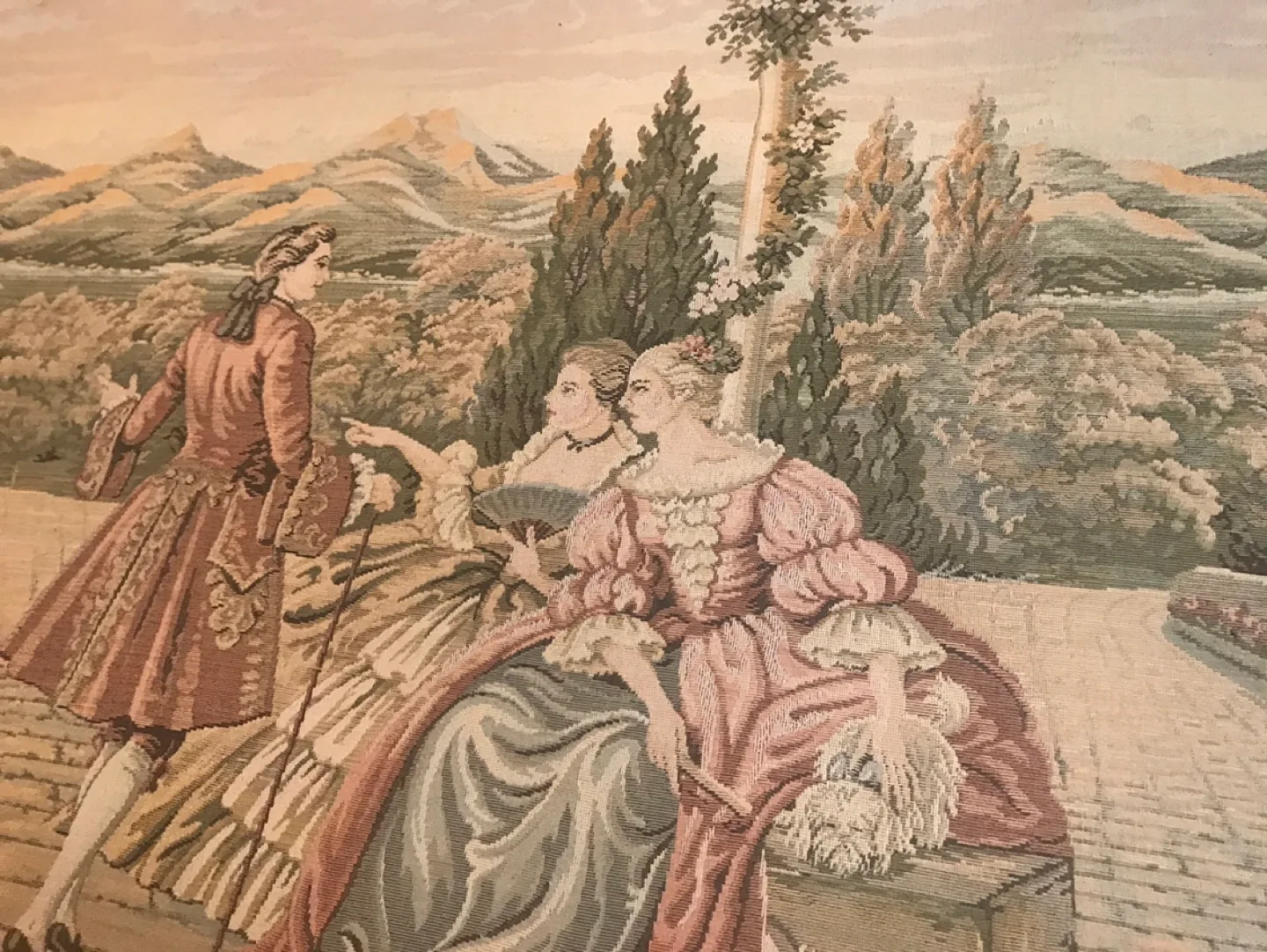 Antique tapestry wall hanging in ornate gold frame image indicator(3)