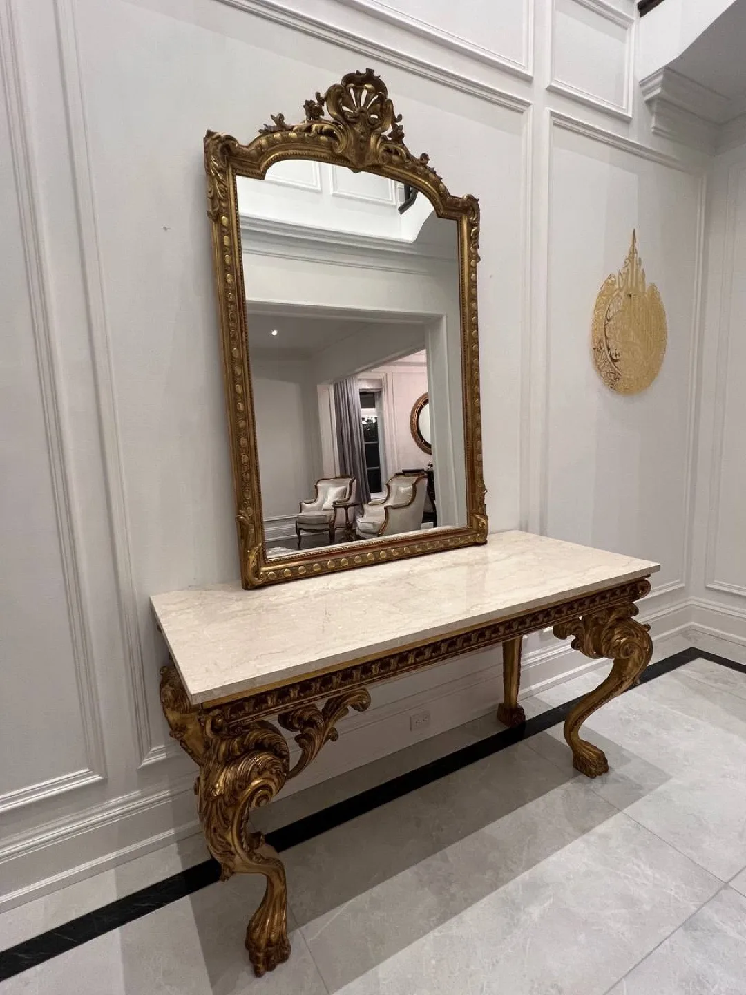 🚚moving sale 🚚Luxury Gold Console Gold Framed Mirror image indicator(7)