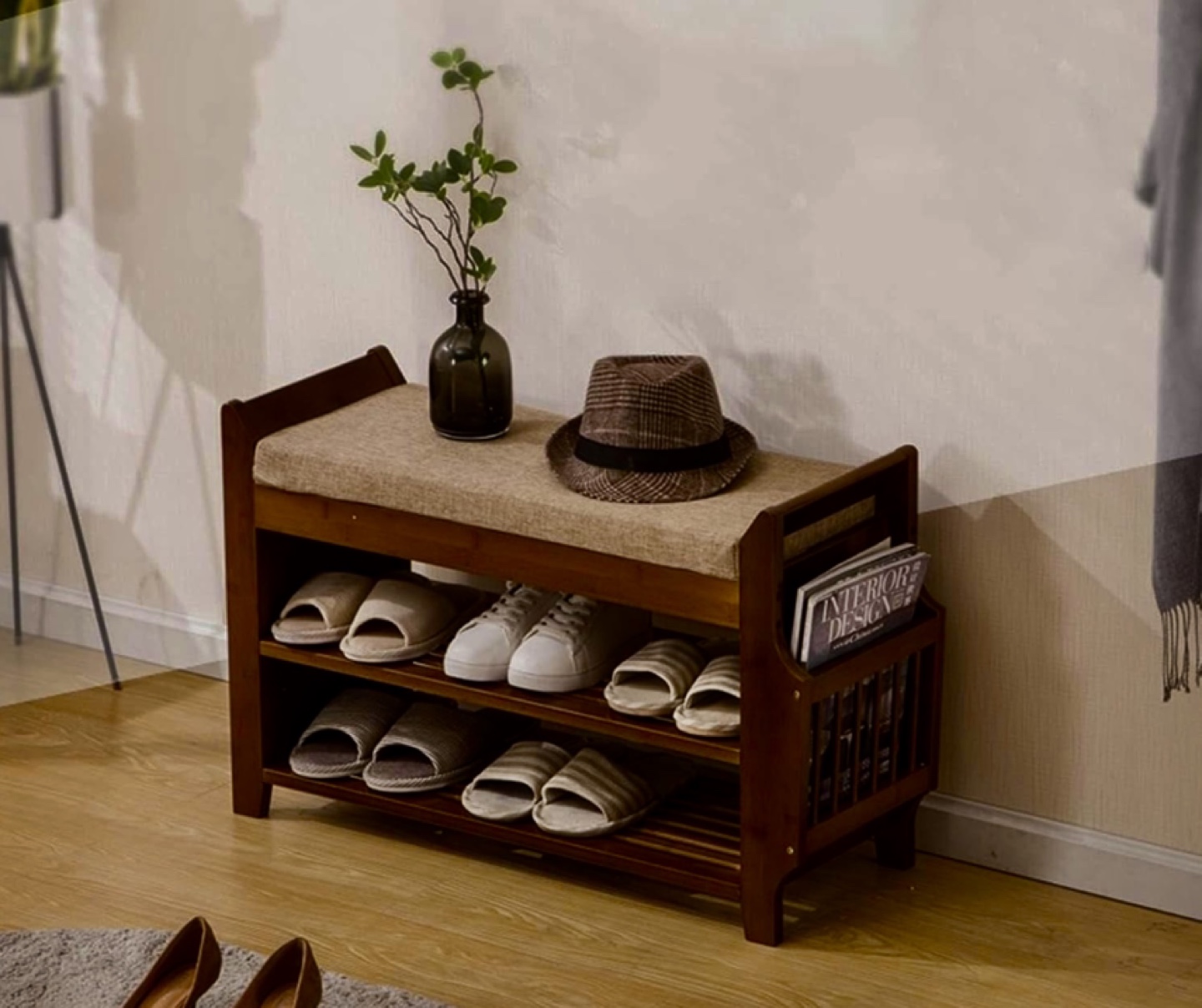 Wooden Shoe Bench with Storage