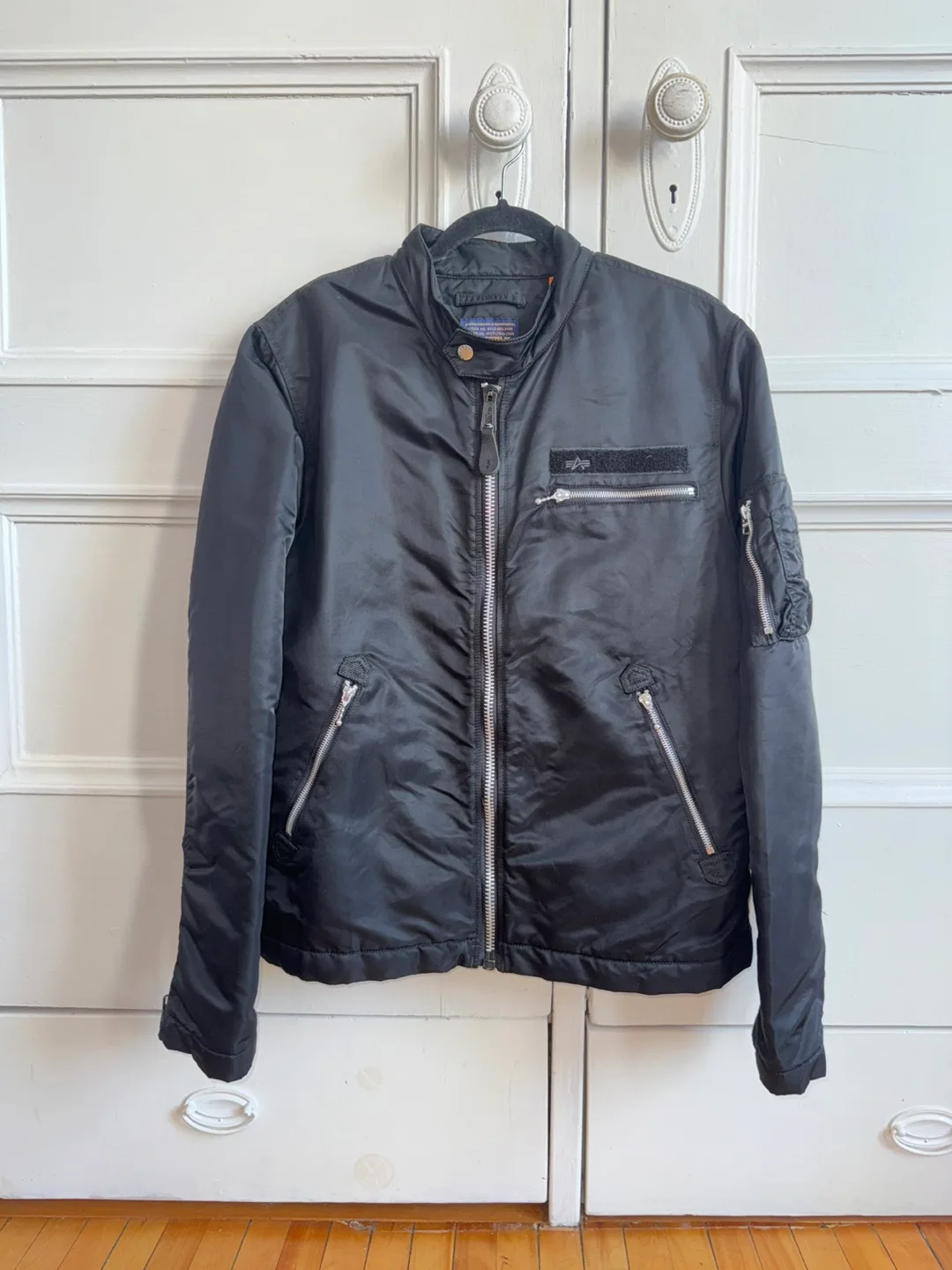 Men's Black Slim Fit MA-1 Bomber Jacket image indicator(6)