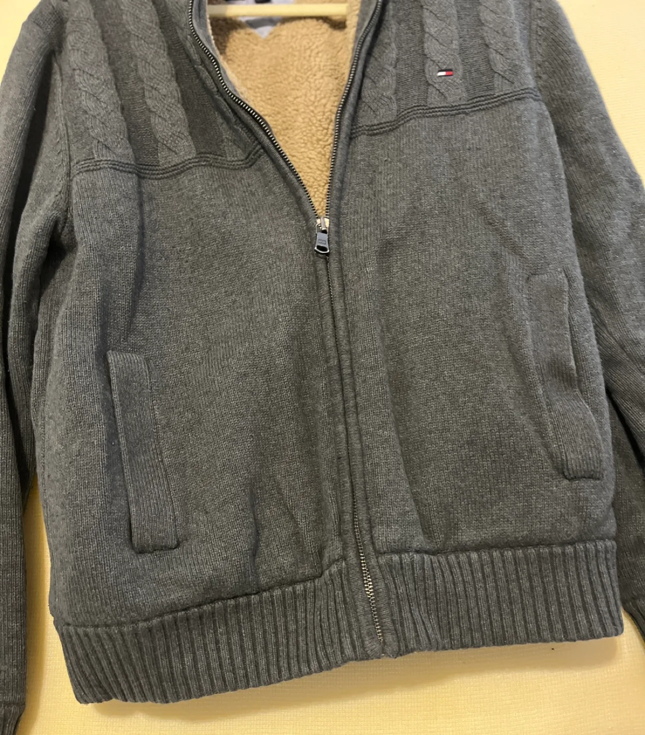 Tommy Hilfiger Men's Grey Cable Knit Zip-Up Jacket image indicator(5)